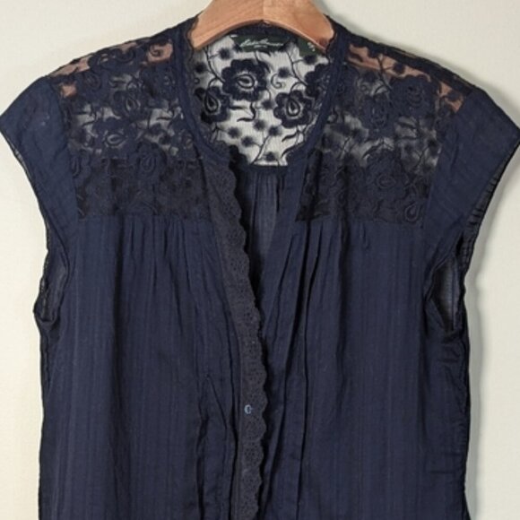 Eddie Bauer Tops - Eddie Bauer Navy Lace-Trim Blouse - Size Medium